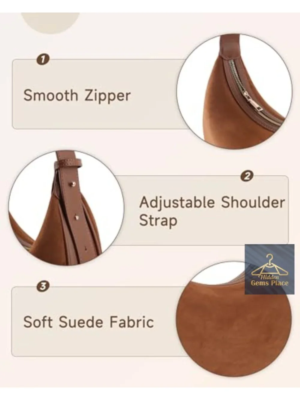 Suede Crossbody Hobo Bag Crescent Shoulder Tote Purse with Adjustable Strap